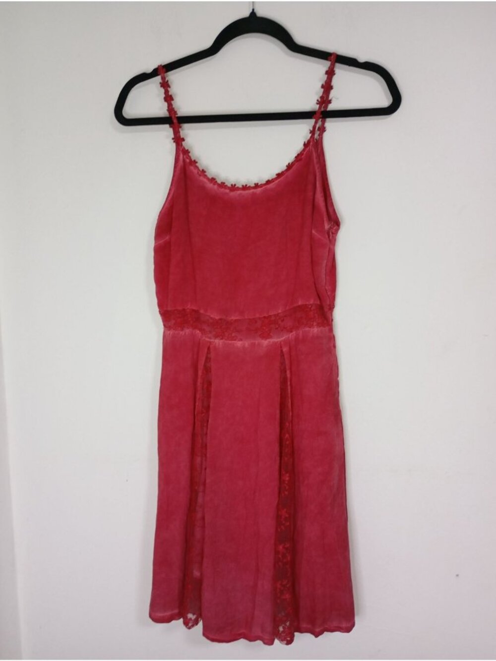 Babydoll Dress Lace Trim Delicate Straps Red Midi A-Line Size S By Black Swan